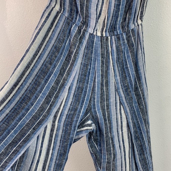 Anthropologie DREW linen Emerson striped strapless pull on split leg jumpsuit - Picture 5 of 12
